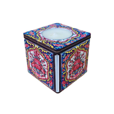 Persian Wooden Cube Tealight Candle Holder, Afrina Tile Design, Minimalist Decorative Candle Stand