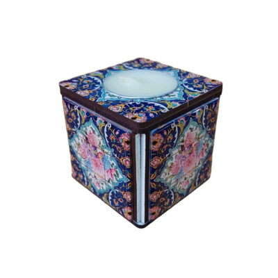 Persian Wooden Cube Tealight Candle Holder, Liana Tile Design, Minimalist Decorative Candle Stand