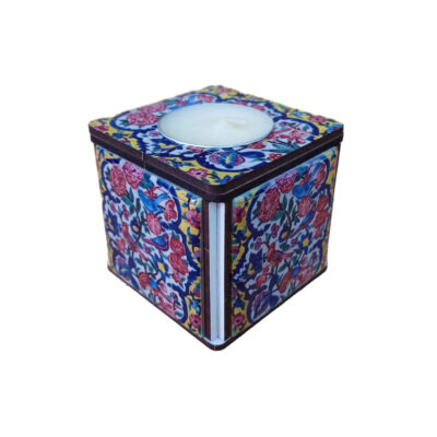 Persian Wooden Cube Tealight Candle Holder, Samira Tile Design, Minimalist Decorative Candle Stand