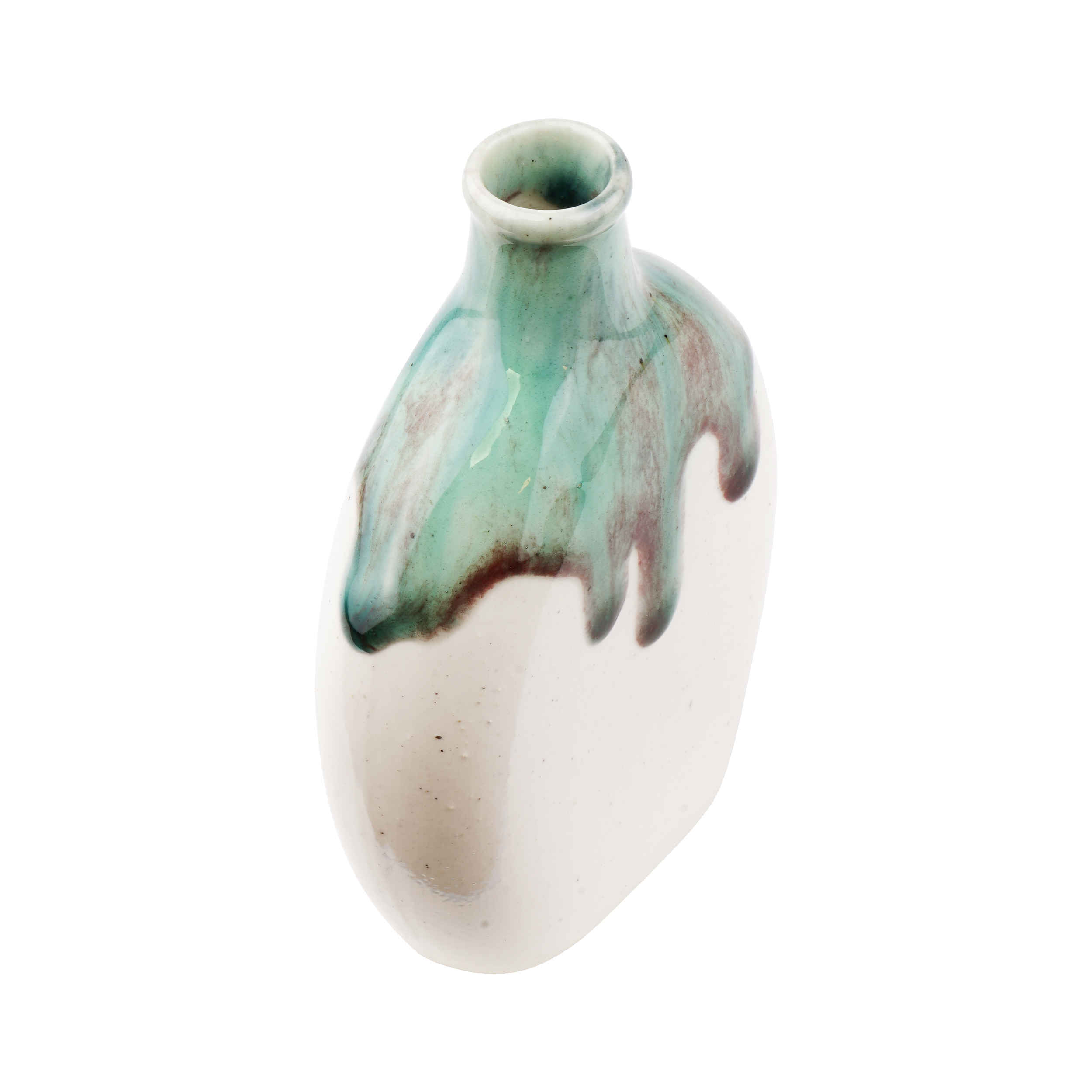 Handcrafted Decorative Single Stem Pottery Vase, Featuring a Drip Glaze Design in a Beautiful Shade of Blue
