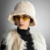 Women's Fluffy Faux Fur Bucket Hat - Model Patchwork