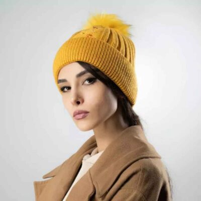 Women's Knitted Winter Beanie in Cotton with Floral Design