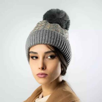 Women's Knitted Winter Beanie in Cotton with Zigzag Design
