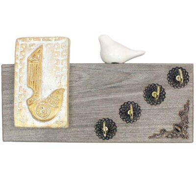 Handcrafted Wooden Wall Key Holder with Bird Design for Entryway