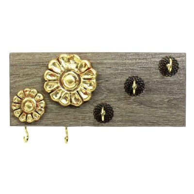 Handcrafted Wooden Wall Key Holder with Flower Design for Entryway