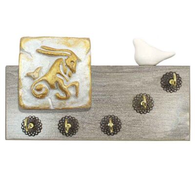 Handcrafted Wooden Wall Key Holder with Goat Design for Entryway