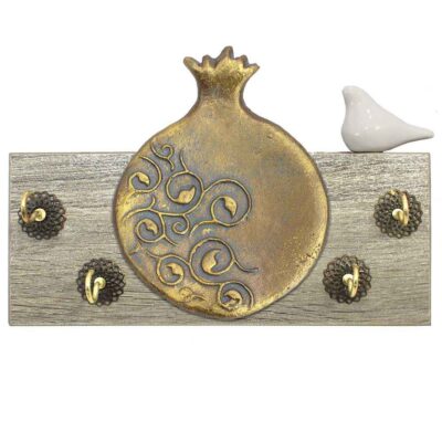 Handcrafted Wooden Wall Key Holder with Pomegranate Design for Entryway