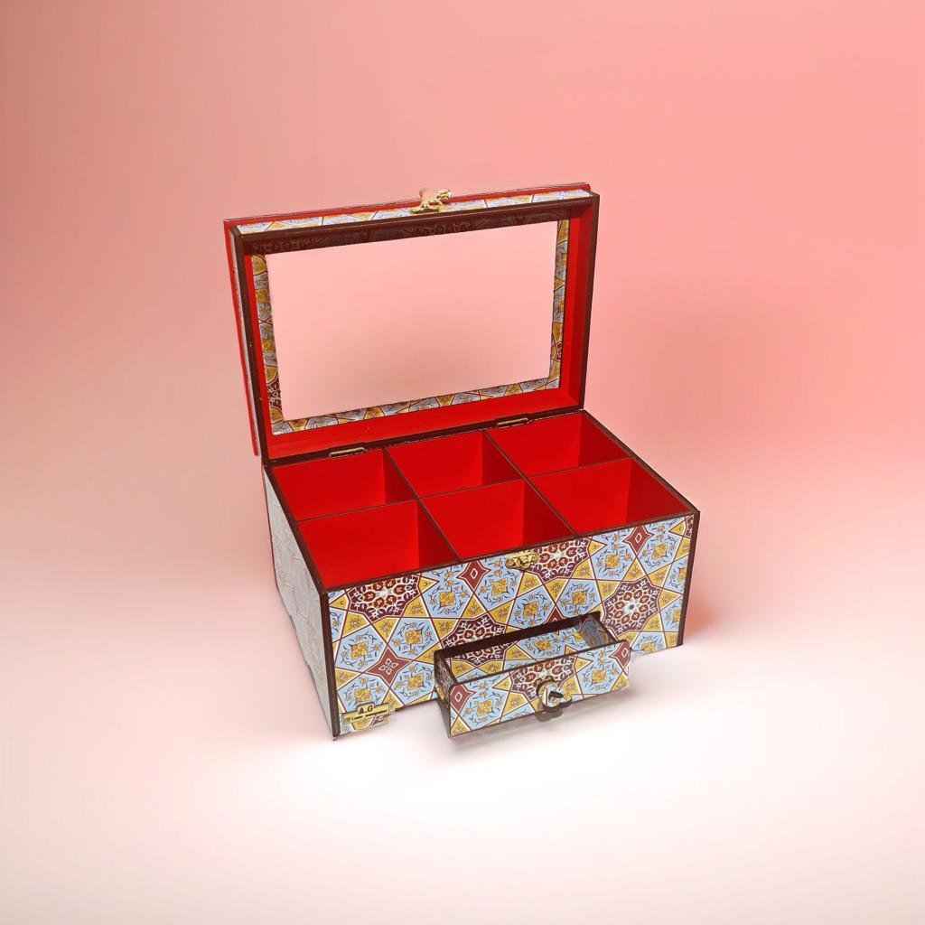 Wooden Watch Box – 2 Tiers, 6 Slots, Inspired by Persian Art