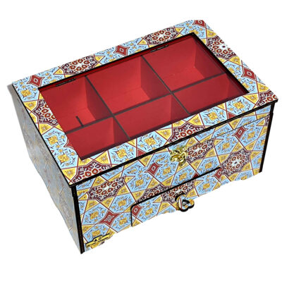 Wooden Watch Box - 2 Tiers, 6 Slots, Inspired by Persian Art