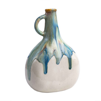 Handmade Bud Pottery Vase with a Drip Glaze Design and Handle, Ideal for Adding Charm to Your Living Room