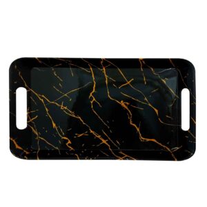 Black Melamine Serving Tray – Lightweight Marble Design with Handle