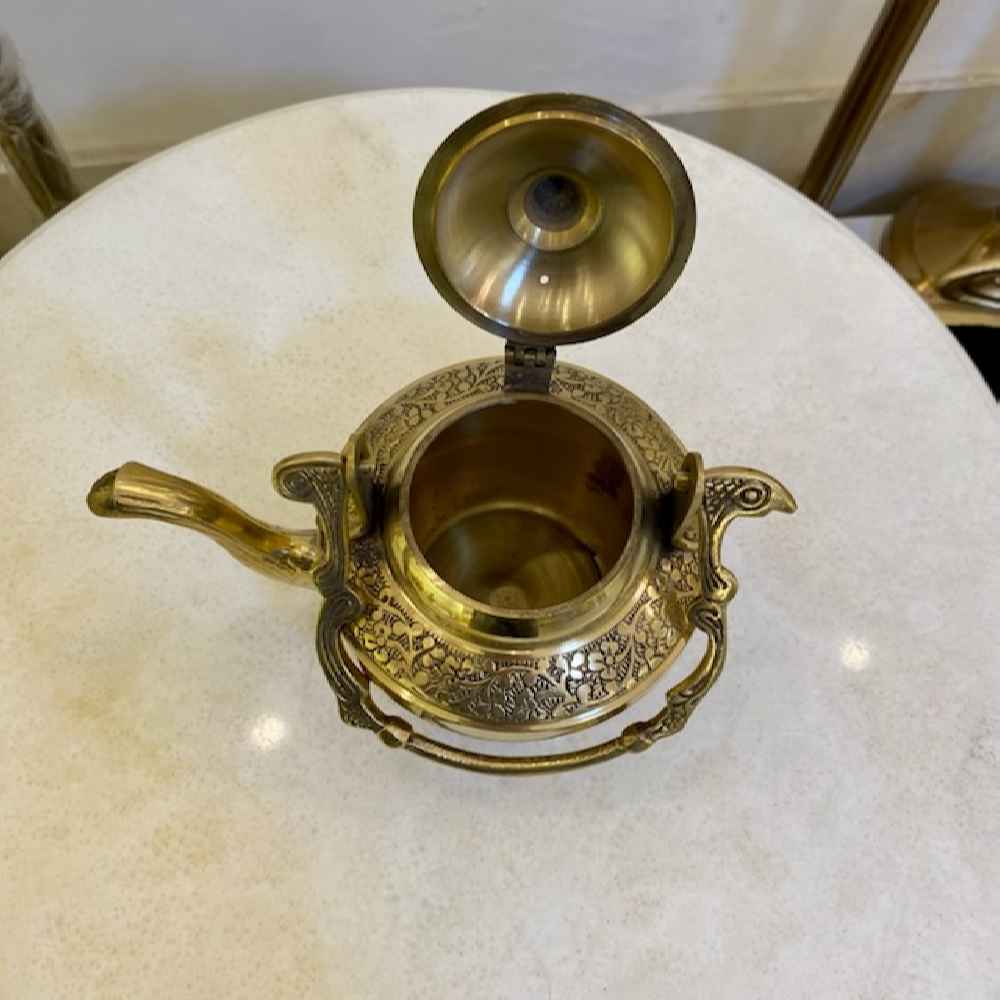 Brass Teapot Handcrafted with Elegant Floral Design Peacock
