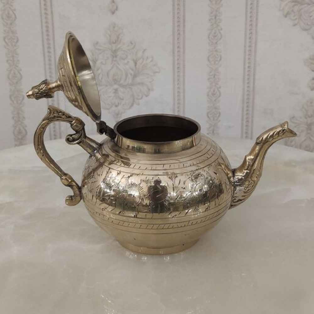 Brass Teapot Hand-Engraved with Elegant Etched Design Bahar