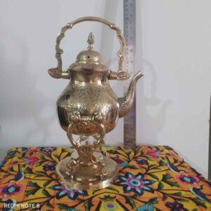 Brass Teapot & Warmer Hand-Engraved with Elegant Etched Design Golden