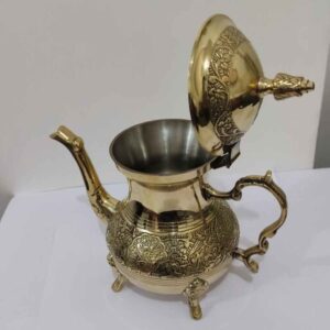 Brass Teapot Hand-Engraved with Elegant Etched Design Peacock