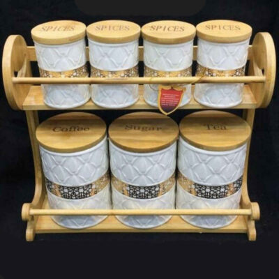 Embossed Ceramic Kitchen Storage Canister for Tea, Coffee & Dry Foods - Hamta Model