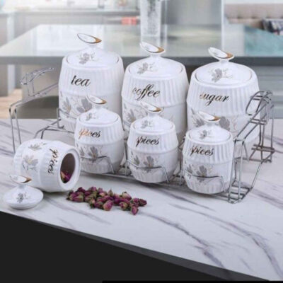 Embossed Ceramic Kitchen Canister for Coffee, Tea & Dry Food Storage - Rahyab