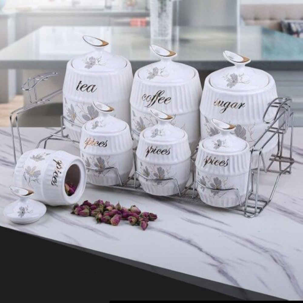 Ceramic Storage Jar – Stylish Storage for Coffee, Tea, & More, Embossed Rahyab