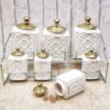 Ceramic Storage Jar - Stylish Storage for Coffee, Tea, & More, Embossed Golden Lid