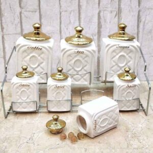 Ceramic Storage Jar – Stylish Storage for Coffee, Tea, & More, Embossed Golden Lid