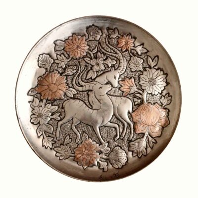 Hand-Engraved Persian Copper Decorative Display Plate, Artistic Animal Ghalamzani Design