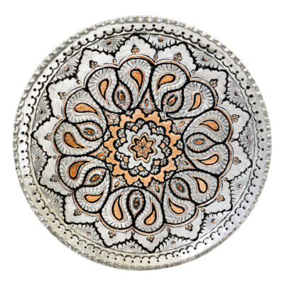 Hand-Engraved Persian Copper Decorative Display Plate, Intricate Traditional Ghalamzani Design