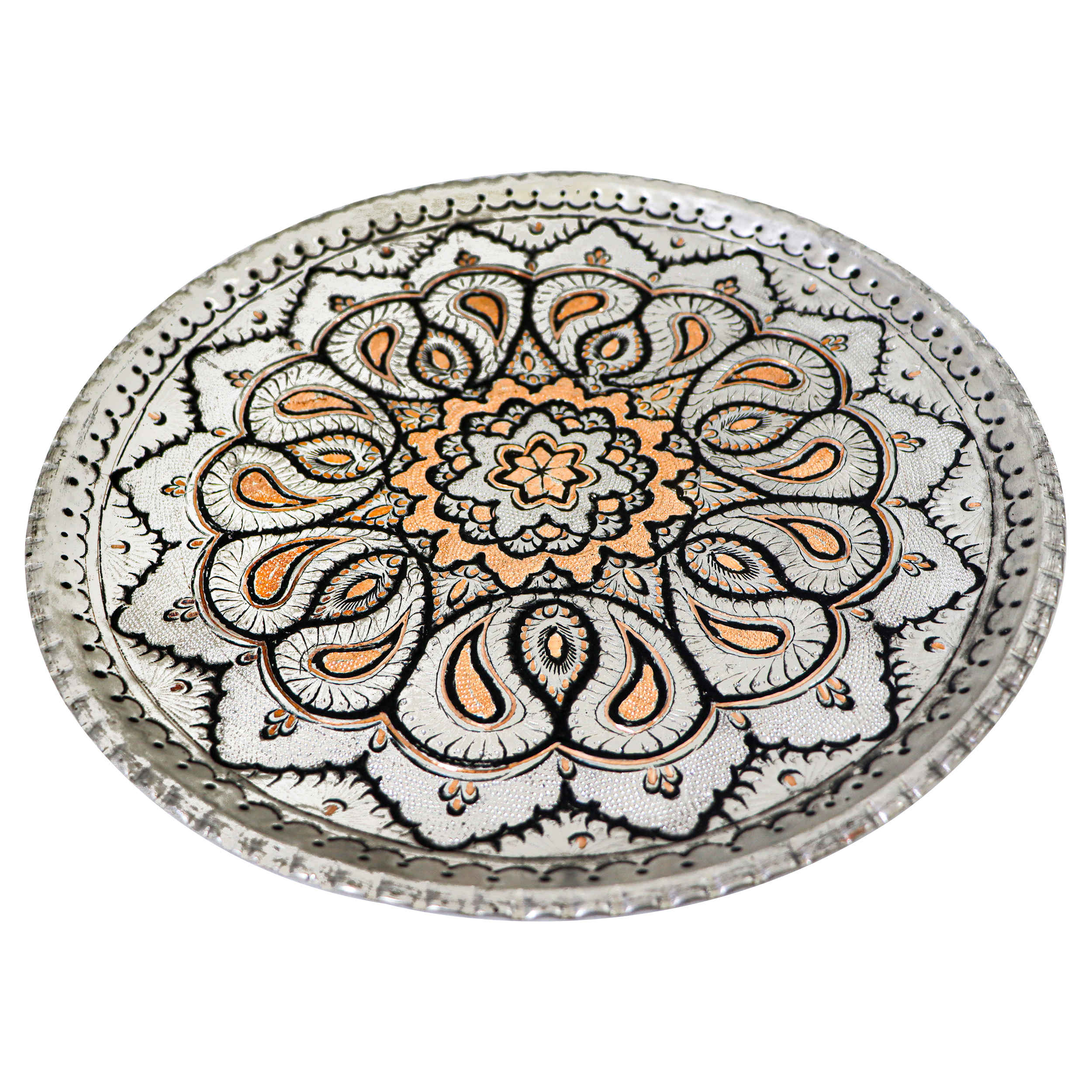 Persian Decorative Copper Engraved Wall Plate Intricate Design