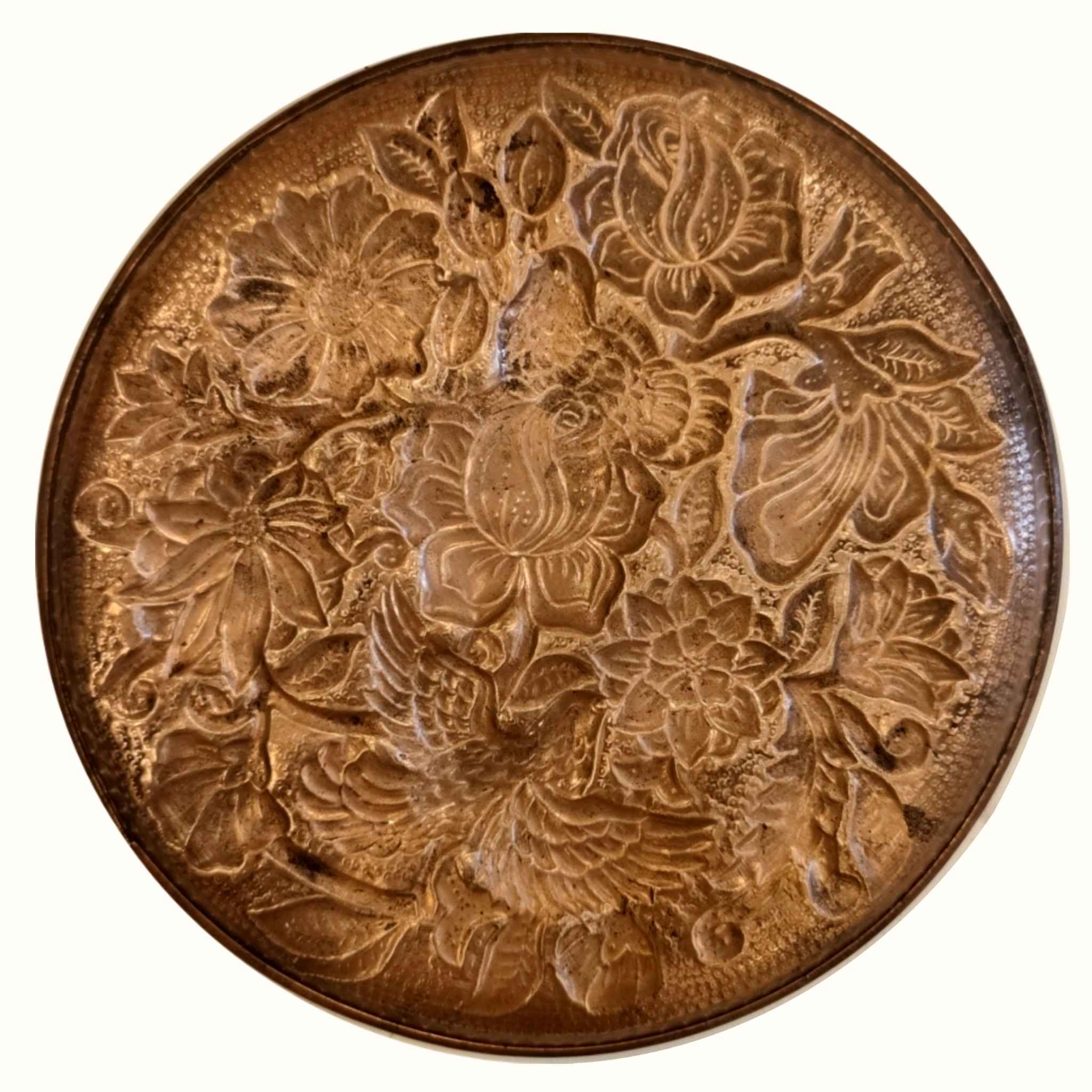 Persian Decorative Copper Engraved Wall Plate Floral Motifs