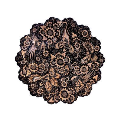 Hand-Engraved Persian Copper Decorative Display Plate, Flower and Bird Ghalamzani Design
