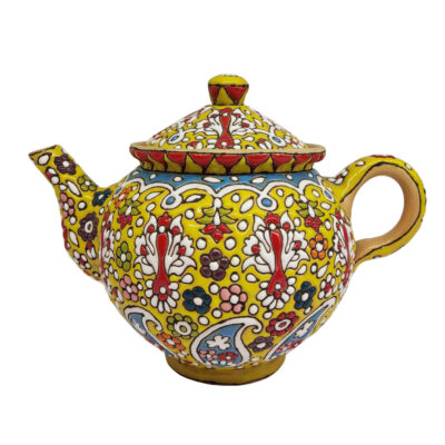 Decorative Pottery Teapot with Yellow Enameling Design