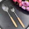 Spoon and Fork Flatware Set Dishwasher Safe With Wooden Handle