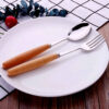Spoon and Fork Flatware Set Dishwasher Safe With Wooden Handle