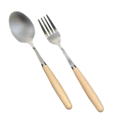 Spoon and Fork Flatware Set Dishwasher Safe With Wooden Handle