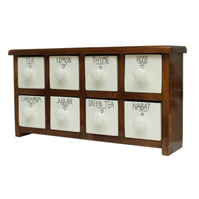 Handcrafted Wooden Chest with 8 Ceramic Drawers – Bohemian Style