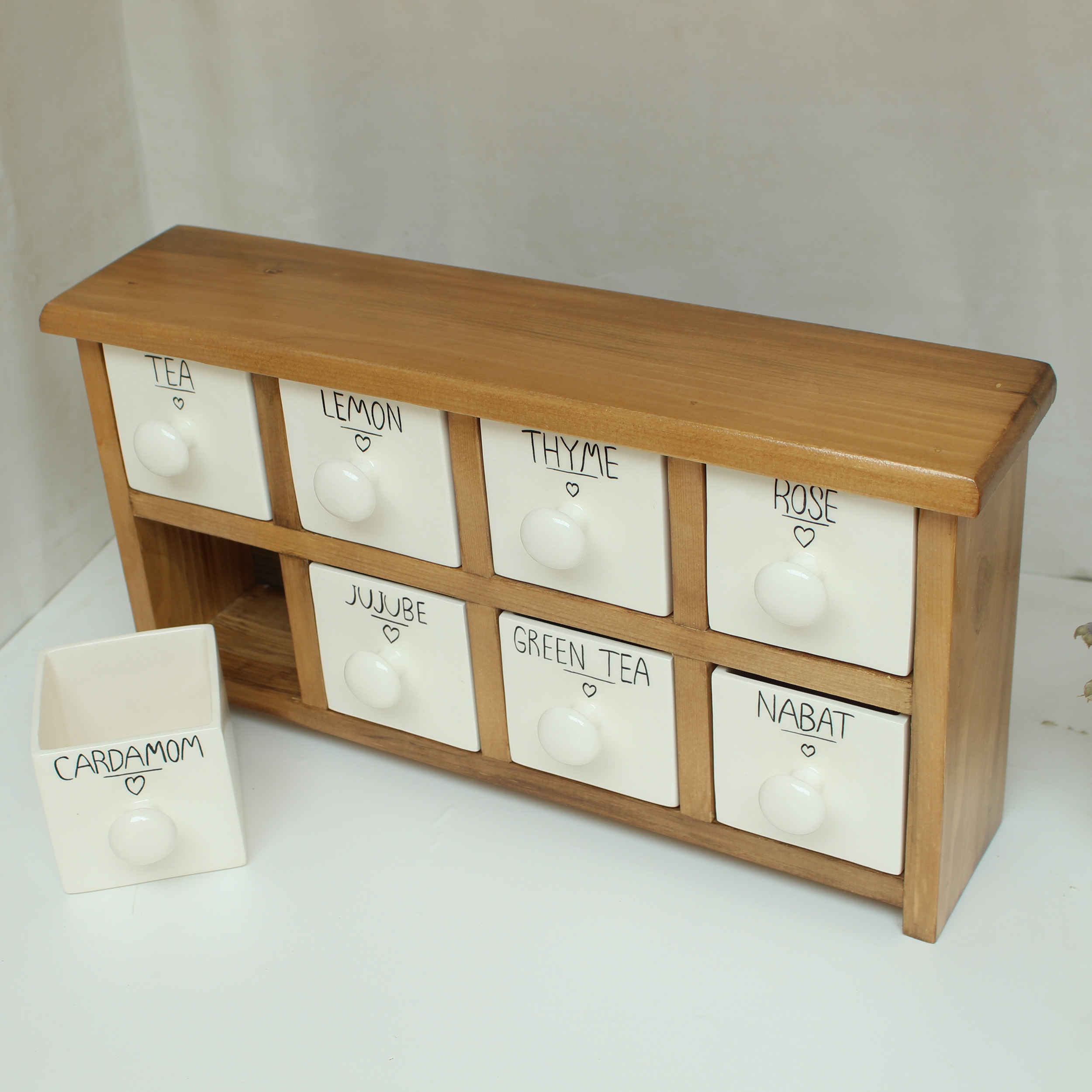 Handcrafted 8 Ceramic Drawers Chest with Wooden Box