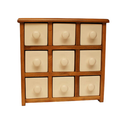 Handcrafted Wooden Chest with 9 Ceramic Drawers – Bohemian Style