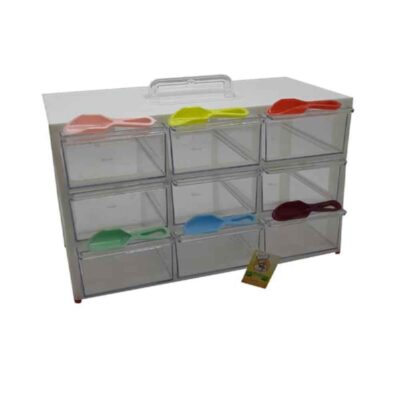 9-Cabinet Plastic Drawers Storage Box with Colorful Spoons – Minimalist Design