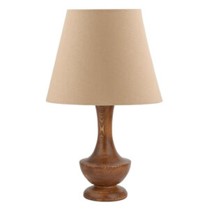 Handcrafted Minimalist Urn-Shaped Wooden Table Lamp with Fabric Shade