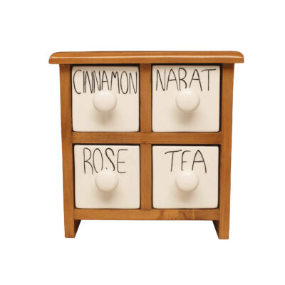 Handcrafted Wooden Chest with 4 Ceramic Drawers – Bohemian Style