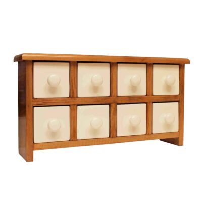 Handcrafted Wooden Chest with 8 Ceramic Drawers – Bohemian Style