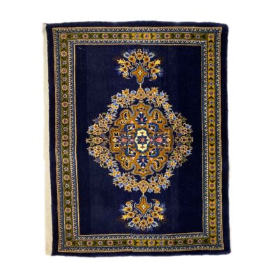 Authentic Persian Prayer Rug Hand-Knotted & Luxurious Sajada Navy Blue