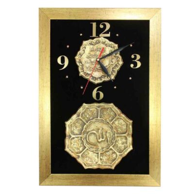 Islamic PVC Wall Clock with Qul Hu Allah Hu Ahad Pottery Tile Design – Religious Decor for Muslim Homes