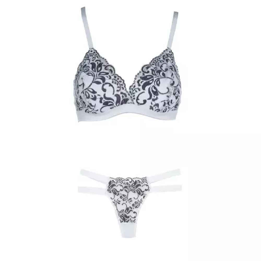 Lingerie Set Bra & Thong for Women Chic Floral-Designed