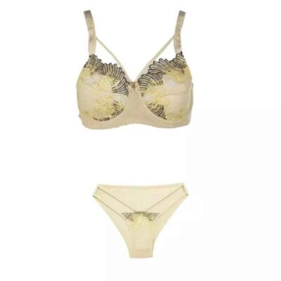 Women’s Embroidered Lace Bra and Thong Set – Mesh Lingerie with Adjustable Straps