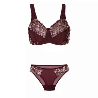 Women’s Lace Bra and Thong Set – Mesh Lingerie with Adjustable Straps