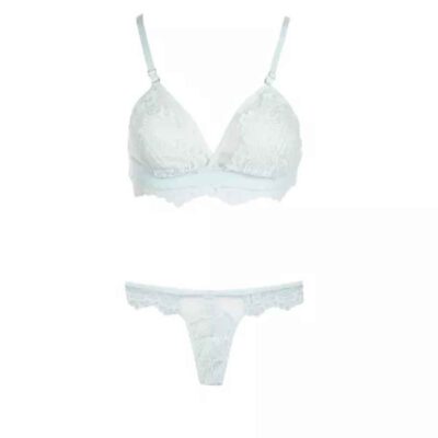 Women’s Embroidered Lace Bra and Thong Set – Mesh Lingerie with Dentelle Detail