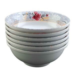 Melamine Dinnerware Bowl Set, Dishwasher Safe – Floral Design (Set of 6)
