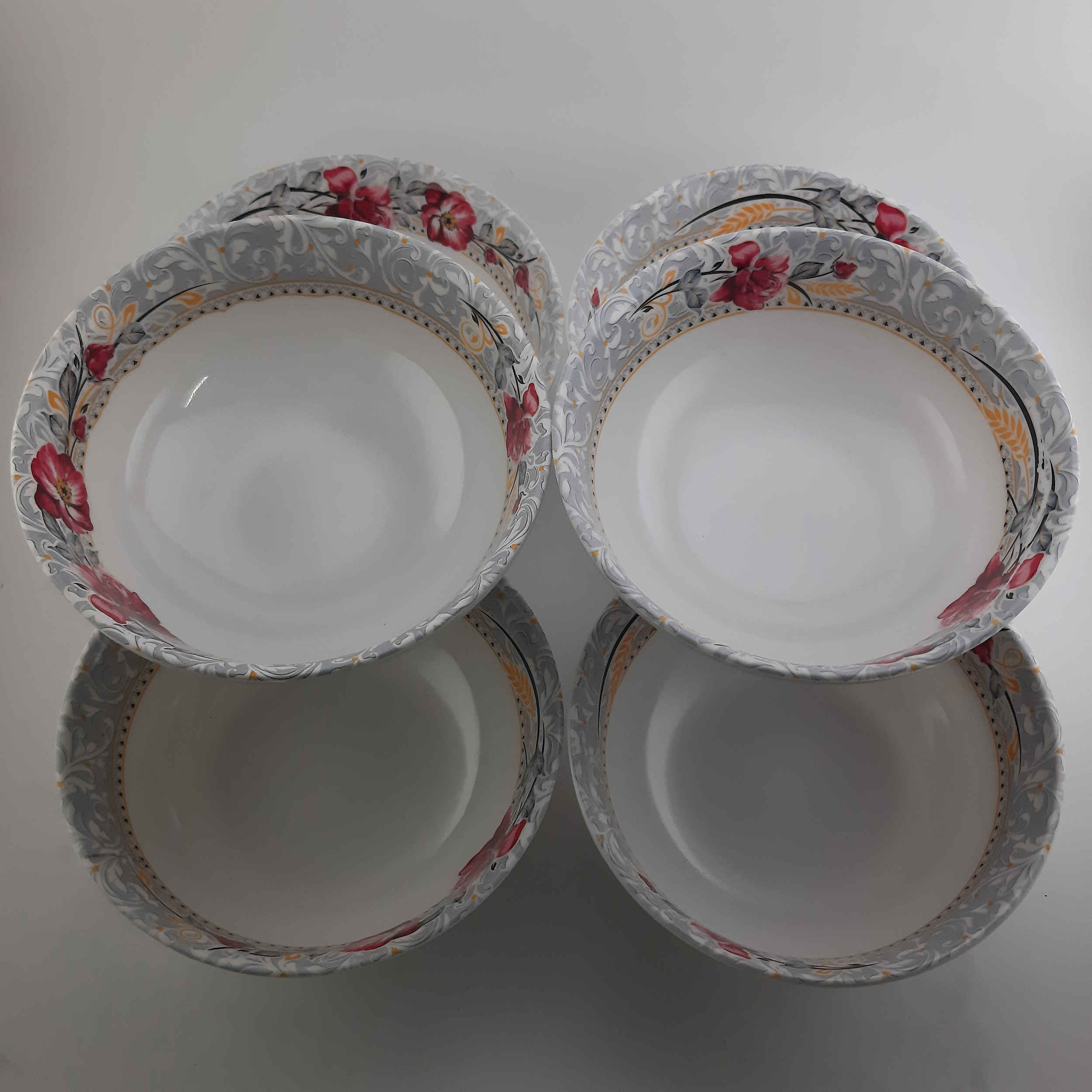 Melamine Dinnerware Bowl Set, Dishwasher Safe – Floral Design (Set of 6)