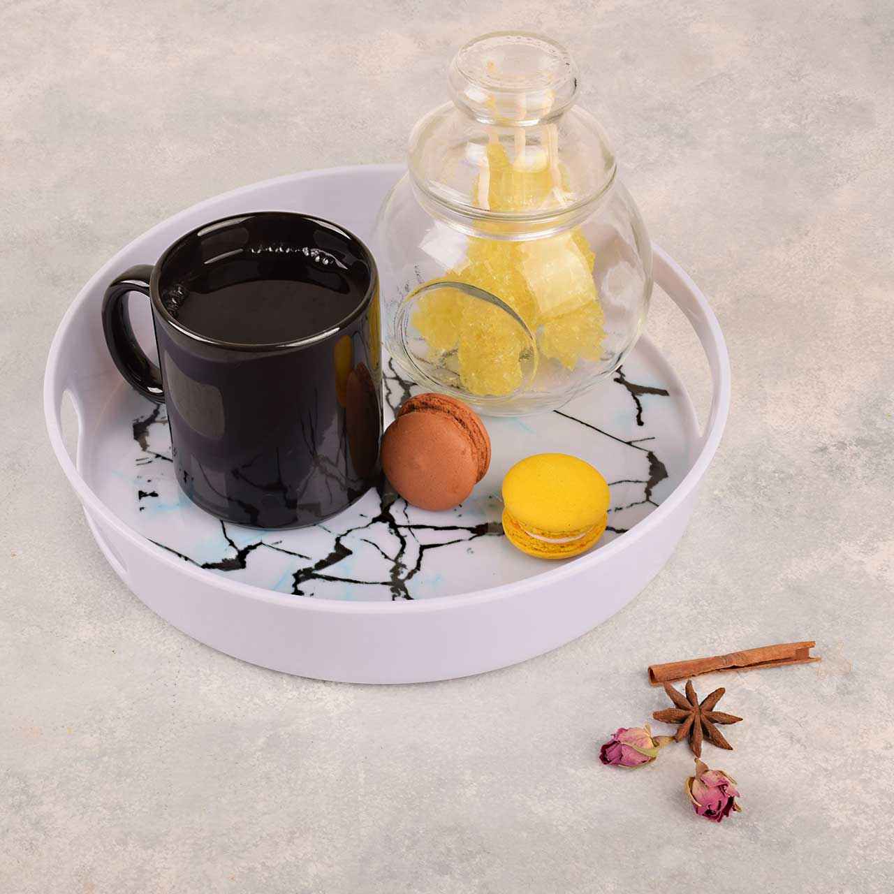 Casual Round Melamine Serving Tray – Marble Design Tray