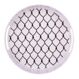 Casual Round Melamine Serving Tray – Fence Pattern Food Serving Tray